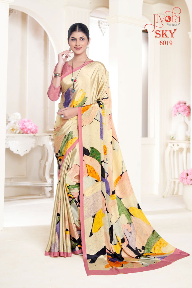 Sky By Jivora Crepe Digital Printed Casual Wear Saree Wholesalers In Delhi